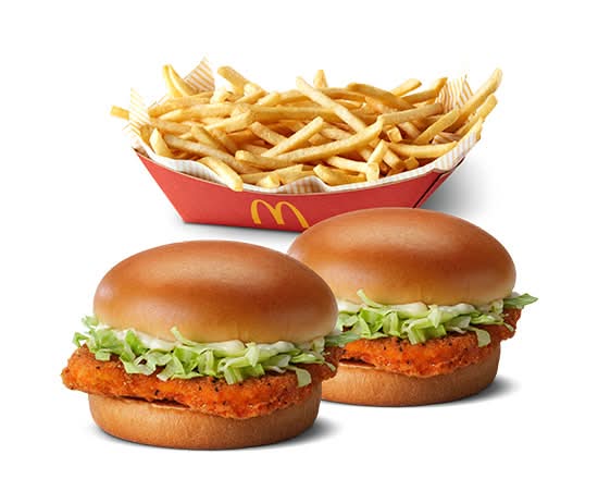 2 Hot and Spicy Sandwich and Basket of Fries