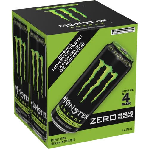 Monster energy boisson énergisante sans sucre - zero sugar energy drink (4 pièces, 473 ml)