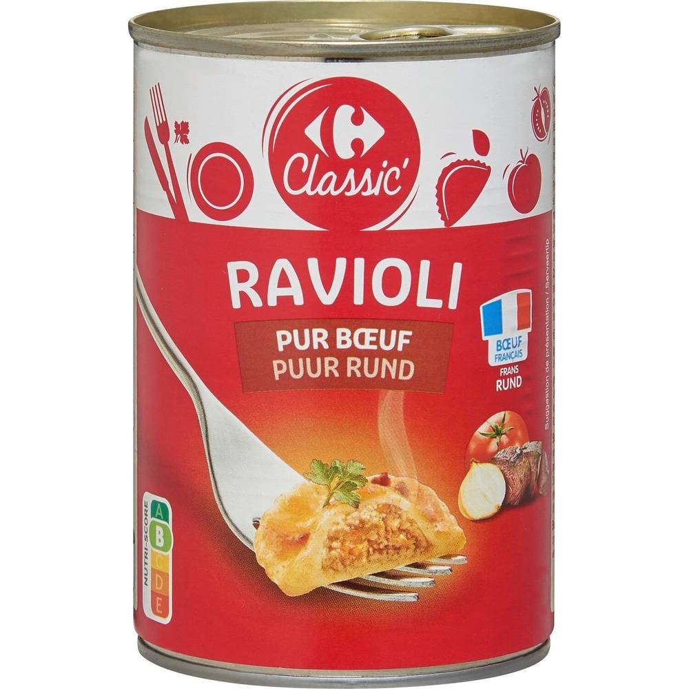 Plat cuisiné ravioli pur bœuf CARREFOUR CLASSIC' - la boite de 400g