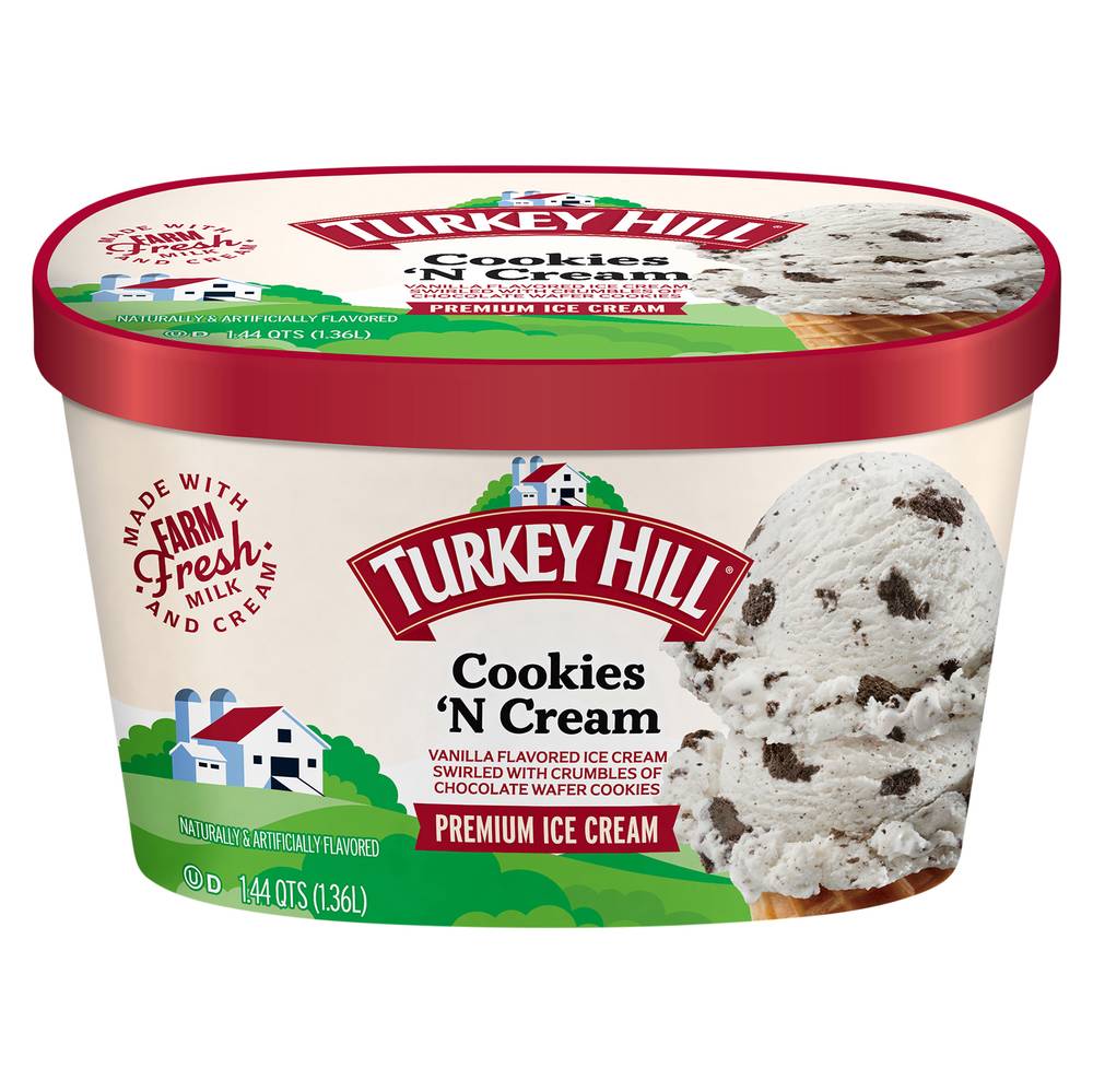 Turkey Hill Cookies 'N Cream Premium Ice Cream, Vanilla (1.44 qt)