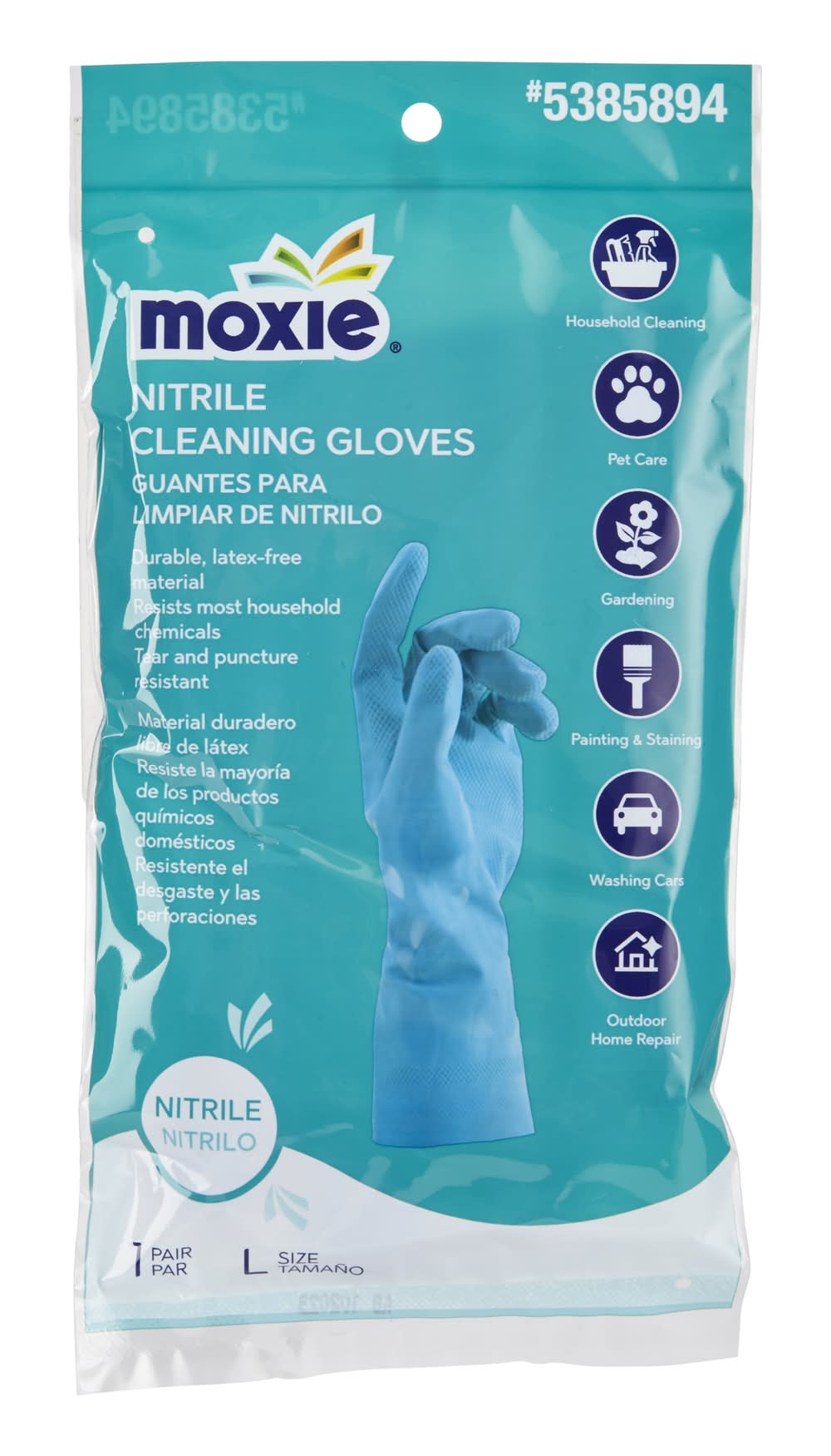 Moxie Large 2 -Count Embossed -Grip Nitrile Reusable cleaning gloves 1 -Pairs