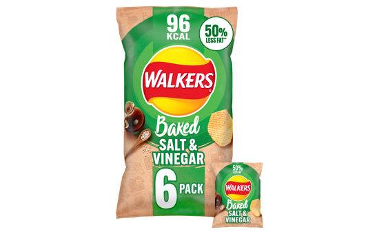 Walkers Baked Salt & Vinegar Multipack Snacks Crisps 6 x 22g