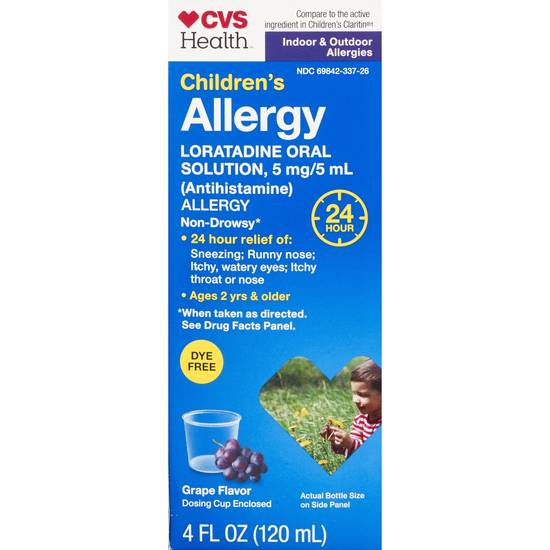 CVS Health Children's 24HR Non-Drowsy Allergy Dye Free Loratadine Oral Antihistamine, Grape, 4 OZ