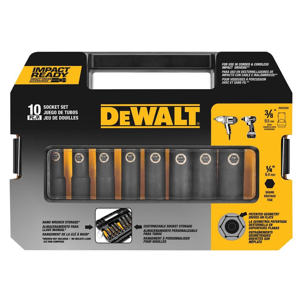 DEWALT Impact Ready 10-Piece Standard (SAE) 3/8-in Drive 3/8-in 6-point Impact Socket | DW22838