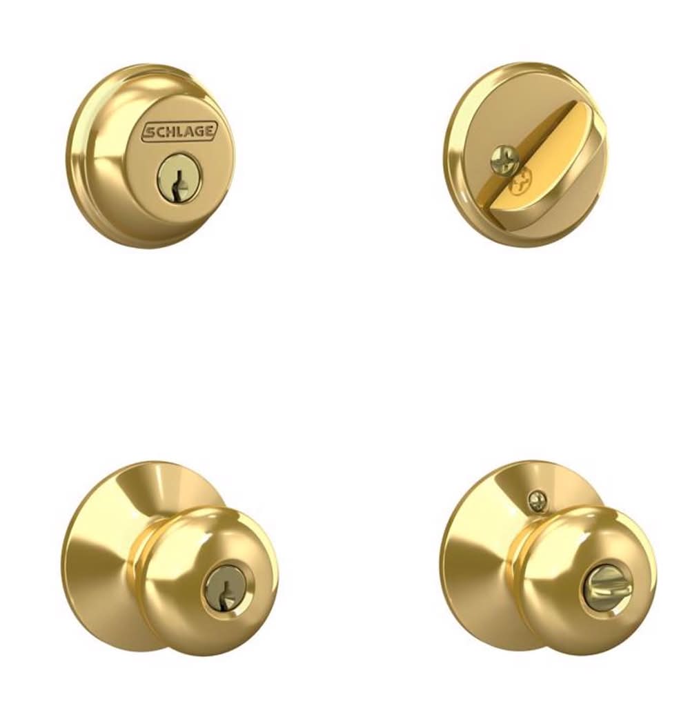 Schlage Plymouth Bright Brass Deadbolt And Entry Door Knob 1-3/4 In.