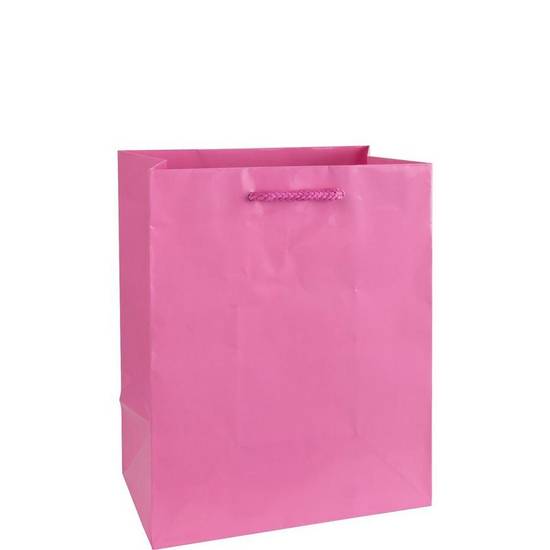 Medium Glossy Bright Pink Gift Bag, 7.75in x 9.5inA