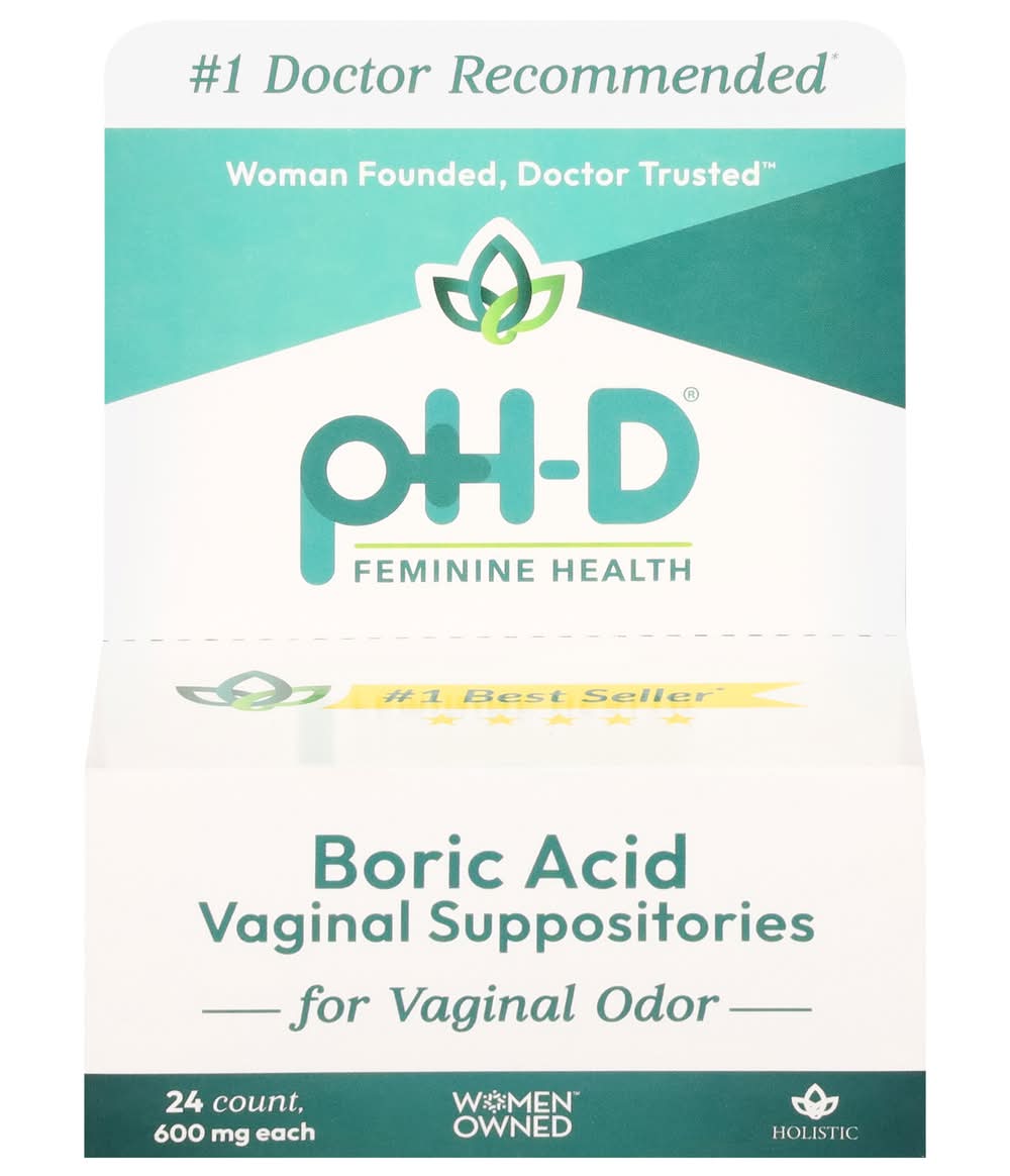 pH-D Boric Acid Vaginal Suppositories 600 mg, Women (24 ct)