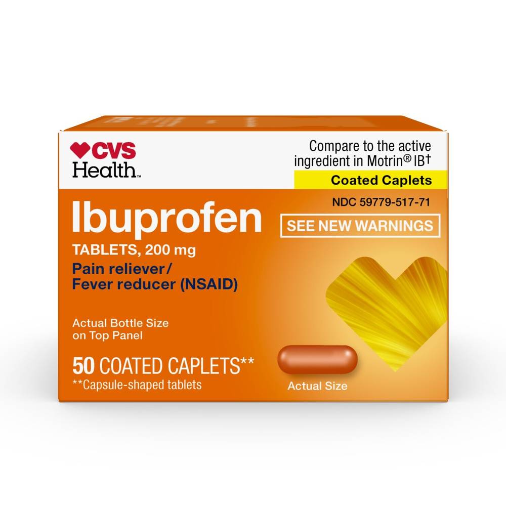 CVS Health Ibuprofen Tablets, 200 mg, Pain Reliever/Fever Reducer 50`S