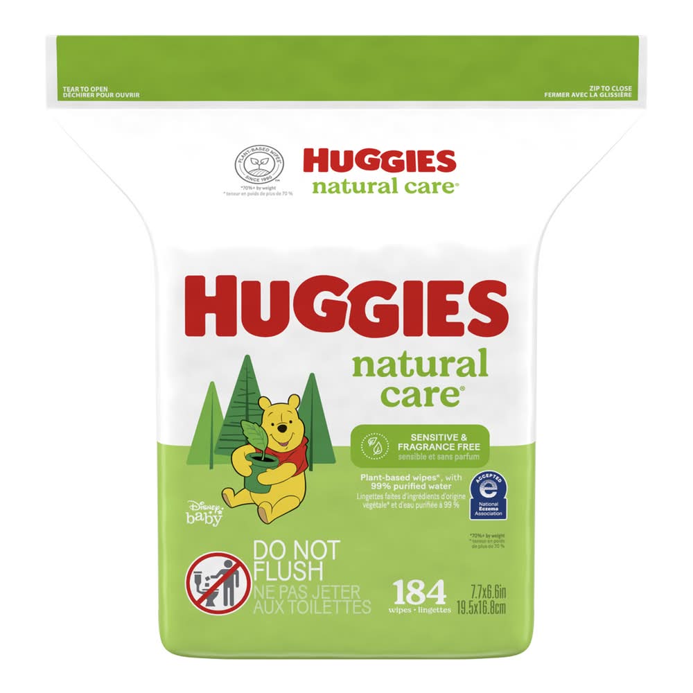 Huggies natural care lingettes pour bébés pour peaux sensibles - natural care baby wipes for sensitive skin (184 unités) (7.7x6.6 in)