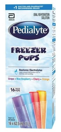Pedialyte Electrolyte Freezer Pops, Grape-Blue Raspberry-Cherry-Orange (16 x 62.5 ml)