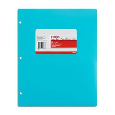 Staples 3-hole Punched 2-pocket Plastic Portfolio Folder (teal)