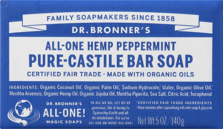 Dr Bronners All One Hemp Pure Castile Peppermint Bar Soap