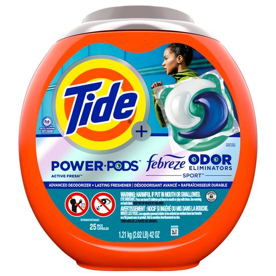 Tide Power Pods Laundry Detergent Pacs With Febreze Sport, 25 Count, Febreze Freshness With Sport Odor Defense