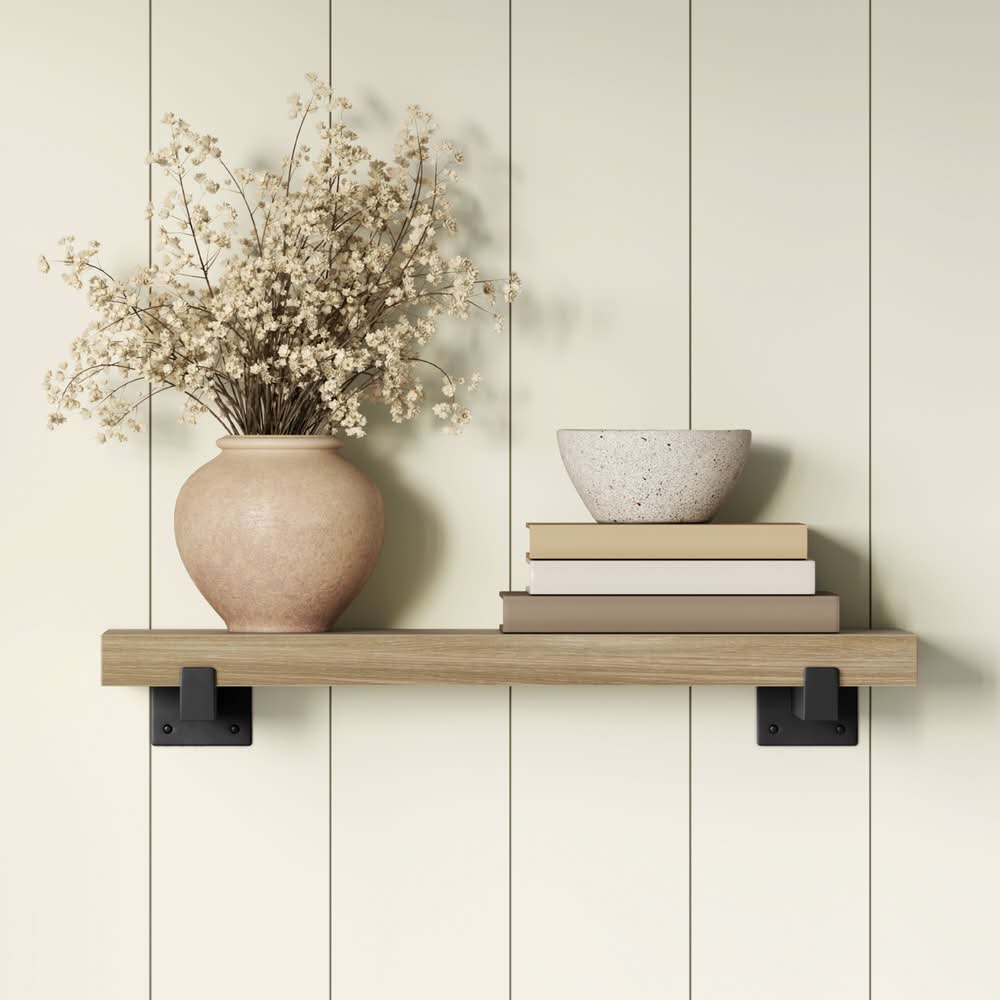 allen + roth 9-in D x 24-in L Natural Oak MDF Rectangular Floating shelf