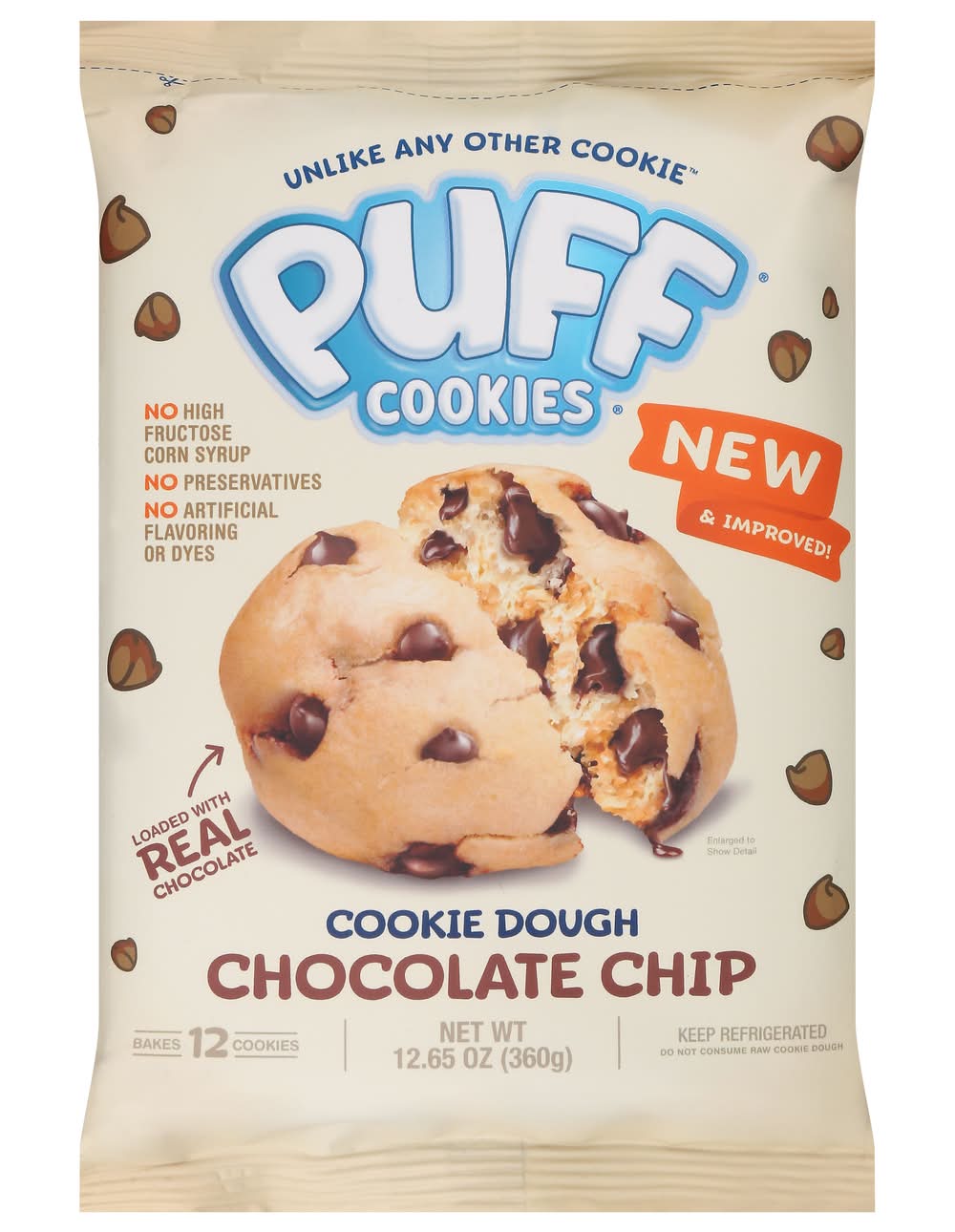 Puff Cookies Cookie Dough, Chocolate Chip (12.65 oz, 12 ct)