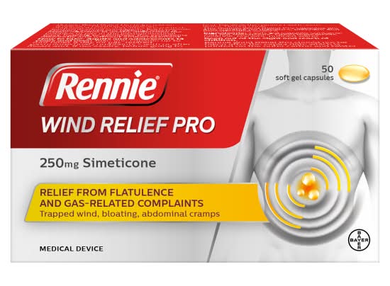 Rennie Wind Relief Pro Simeticone Soft Gel Capsules 250 mg (50 pack)