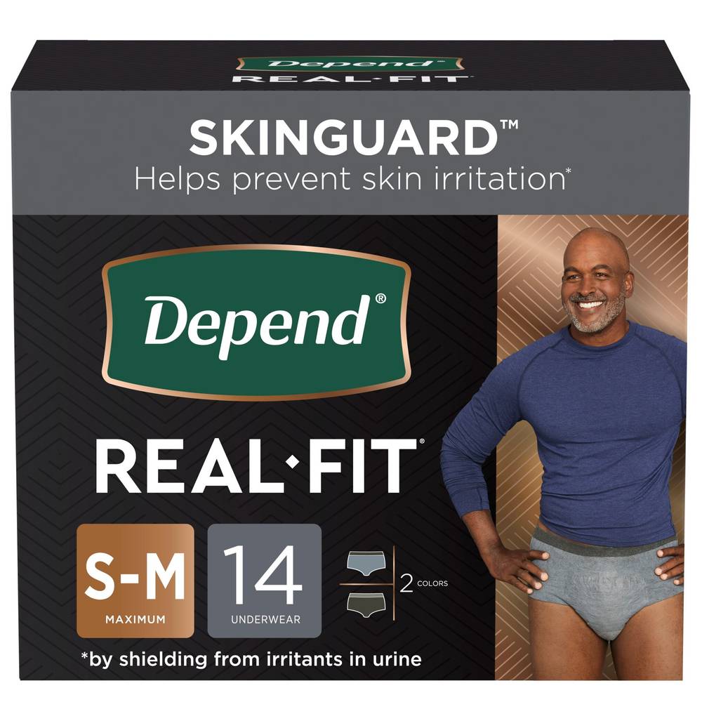 Depend Real Fit Incontinence Underwear for Men Maximum Absorbency, S/M, Black & Grey, 14 CT
