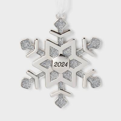 2024 Glittered Metal Snowflake Christmas Tree Ornament - Wondershop™: Indoor Use, 3" Height, No Battery Required