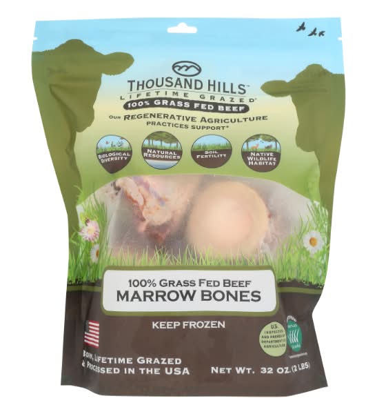 Thousand Hills Lifetime Grazed 100% Grass Fed Beef Marrow Bones (32 oz)