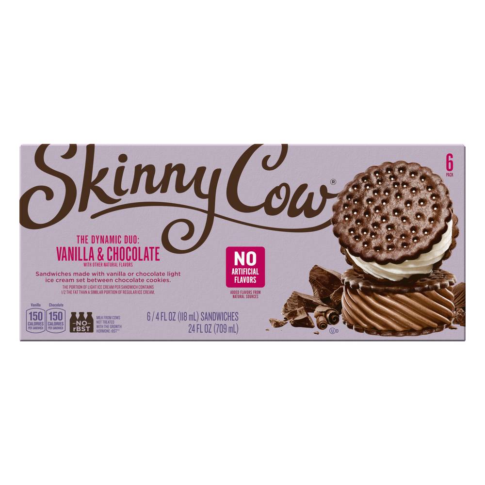 Skinny Cow Vanilla & Chocolate Ice Cream Sandwiches (24 fl oz, 6 ct)