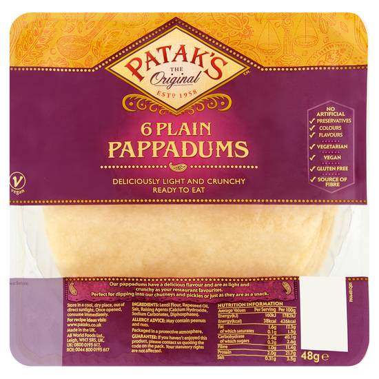 Pataks Rte Plain Poppadoms (64g)