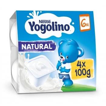 Postre lácteo natural desde 6 meses Nestlé Yogolino sin gluten pack de 4 unidades de 100 g.