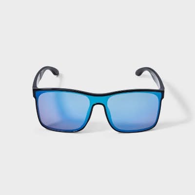 Original Use Shiny Plastic Shield Sunglasses, Men, Black-Blue