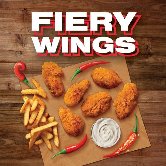 6 Pc Fiery Wings w/ Fries