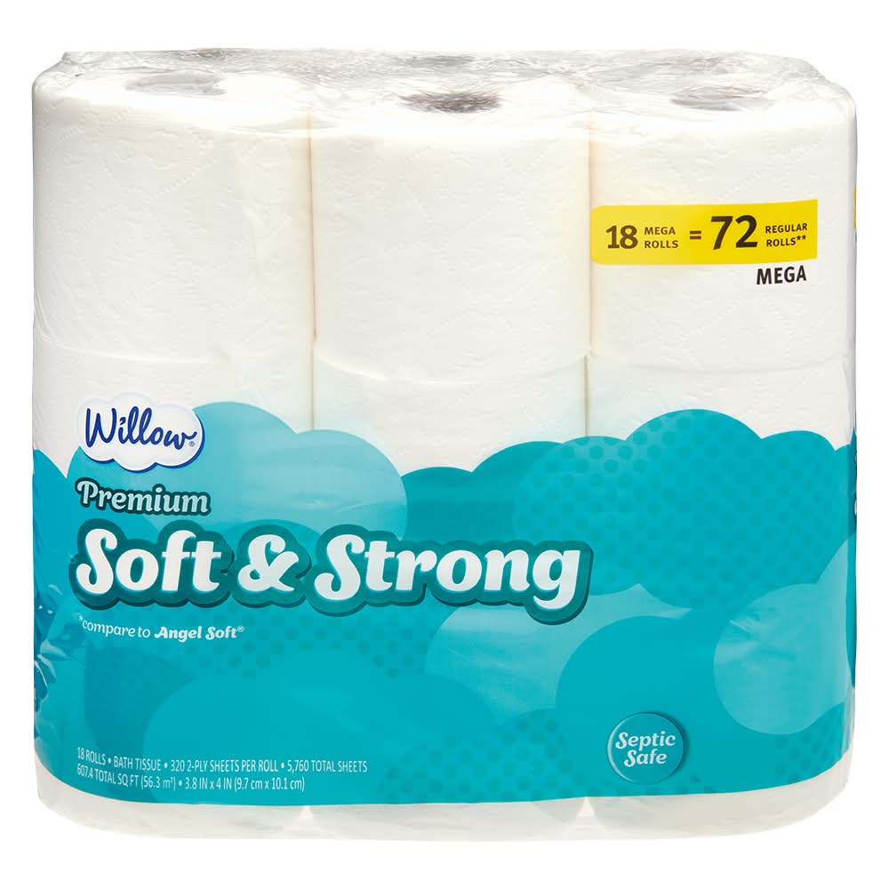 Willow Premium Soft & Strong Bath Tissue Rolls, 3.8x4 in (18 ct)