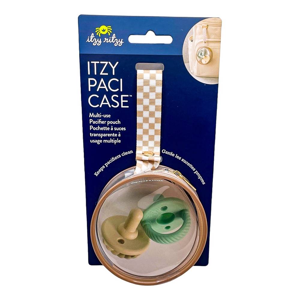 itzy ritzy Paci Case Clear Pacifier Case Toast Checkerboard
