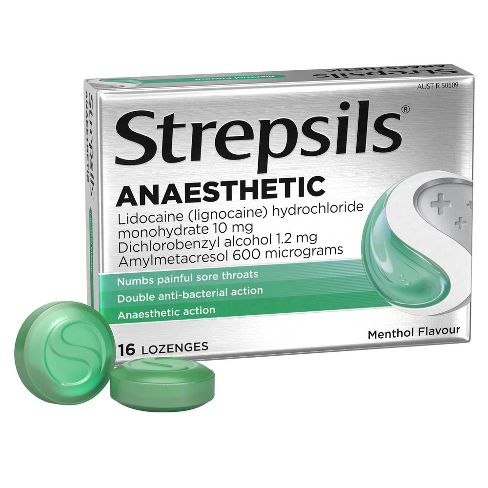 Strepsils Anaesthetic Plus Sore Throat Numbing Pain Relief Lozenges, Menthol (600g, 16 pack)