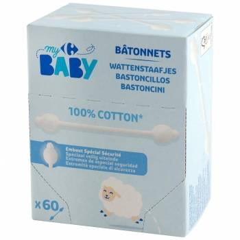 Bastoncillos de algodón Carrefour Baby 60 ud.