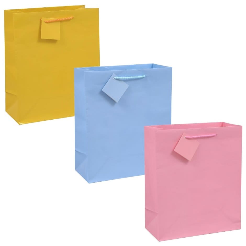 Solid Color Pastel Gift Bags, Large, Assorted (3 ct)