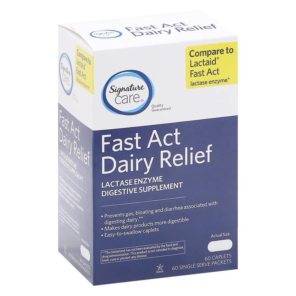 Signature Care Fast Act Lactase Enzyme Dairy Digestive Relief Caplets (60 ct)