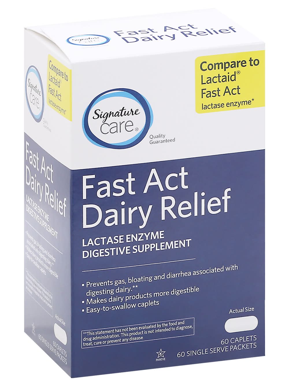 Signature Care Fast Act Lactase Enzyme Dairy Digestive Relief Caplets (3.2 oz, 60 ct)