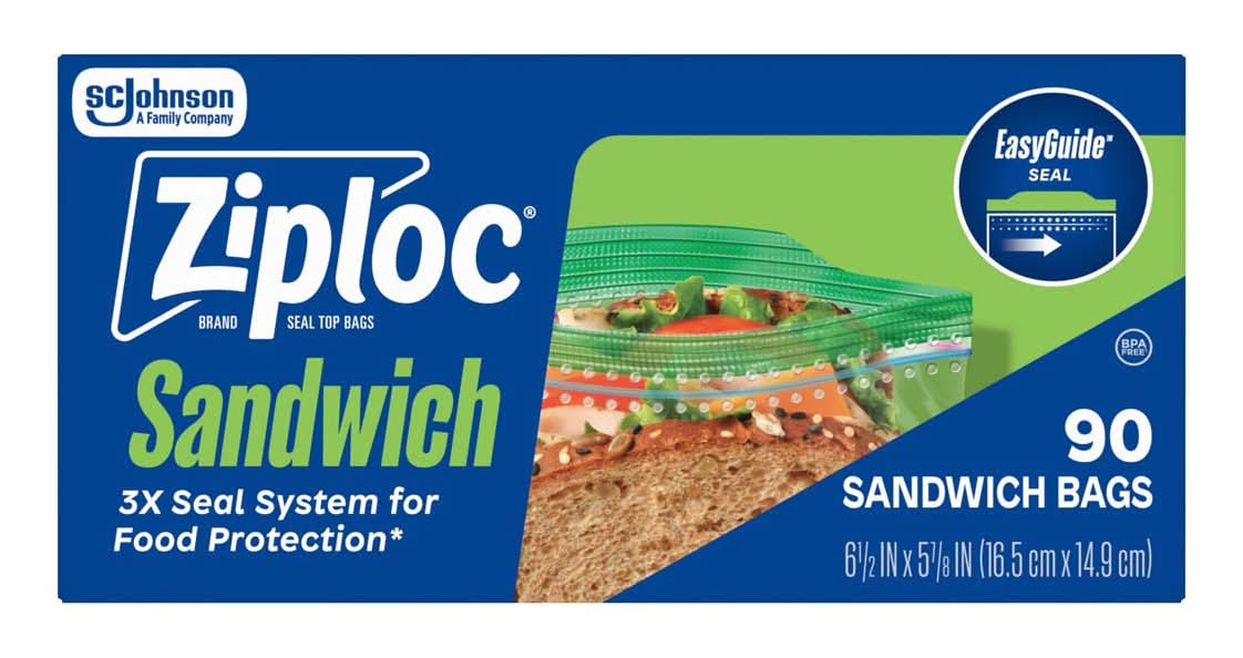 Ziploc? Brand Sandwich Bags With Easyguide? Texture Grip ?N Seal Technology? 90 Ct