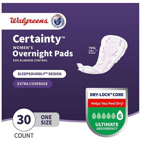 Walgreens Certainty Overnight Incontinence Pads Ultimate Absorbency (female/one size)