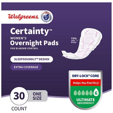 Walgreens Certainty Overnight Incontinence Pads Ultimate Absorbency, Women, One Size (30 ct)