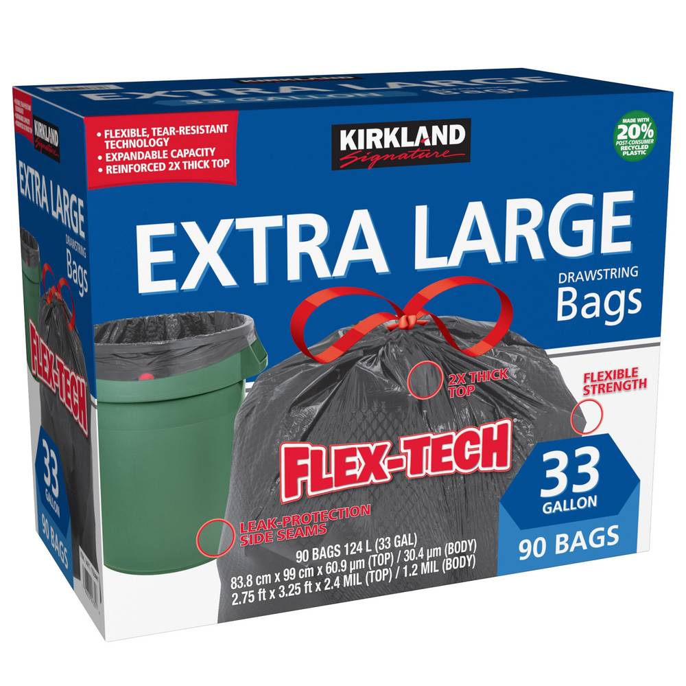 Kirkland Signature Flex-Tech 33-gallon Trash Bag (90ct)