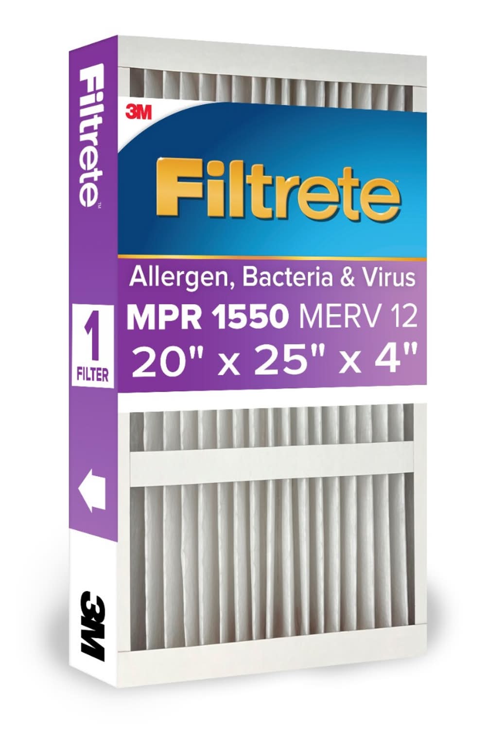 Filtrete 20 x 25 x 4 MERV 12 1550 MPR Slim Allergen, Bacteria and Virus Electrostatic pleated Air Filter | LDP03-4IN-5