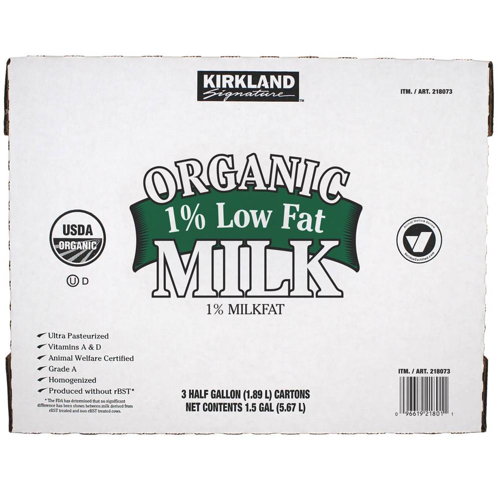 Kirkland Signature Organic 1% Low Fat Milk , 64 fl oz, 3-count