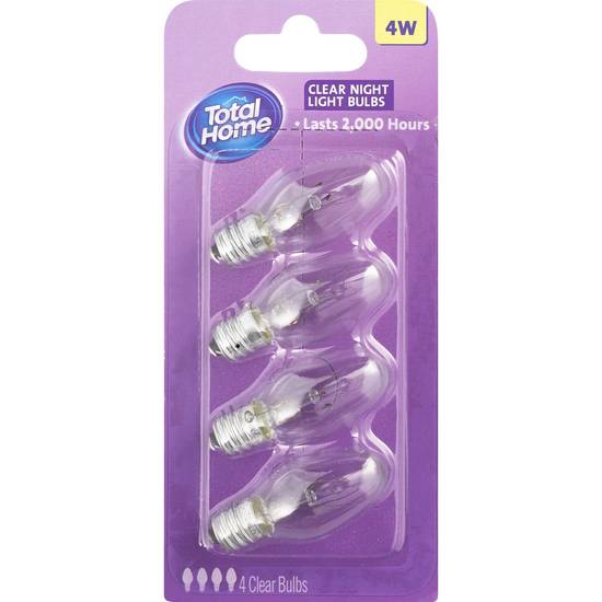 Total Home Clear Night Light Bulbs, 4 w, 4 ct