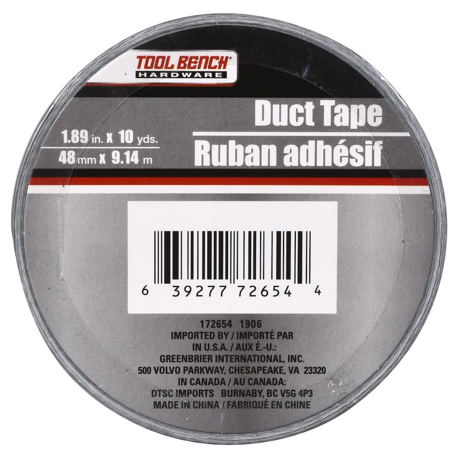 Tool Bench Hardware Duct Tape, 1.89 in x 10 yd, Silver