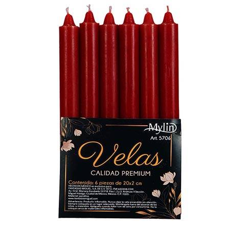 Mylin · Paquete velas lisas (6 un), rojo (6 un)