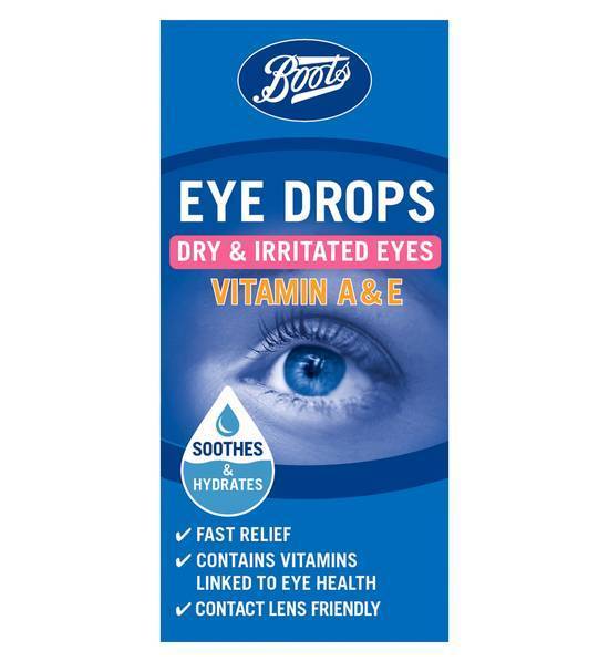 Boots Eye Drops Dry & Irritated Eyes Vitamin a & E
