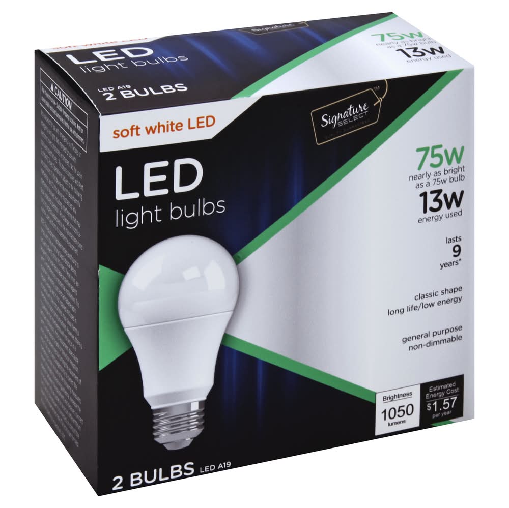 Signature Select 75W Soft White Led Light Bulbs (2 ct)