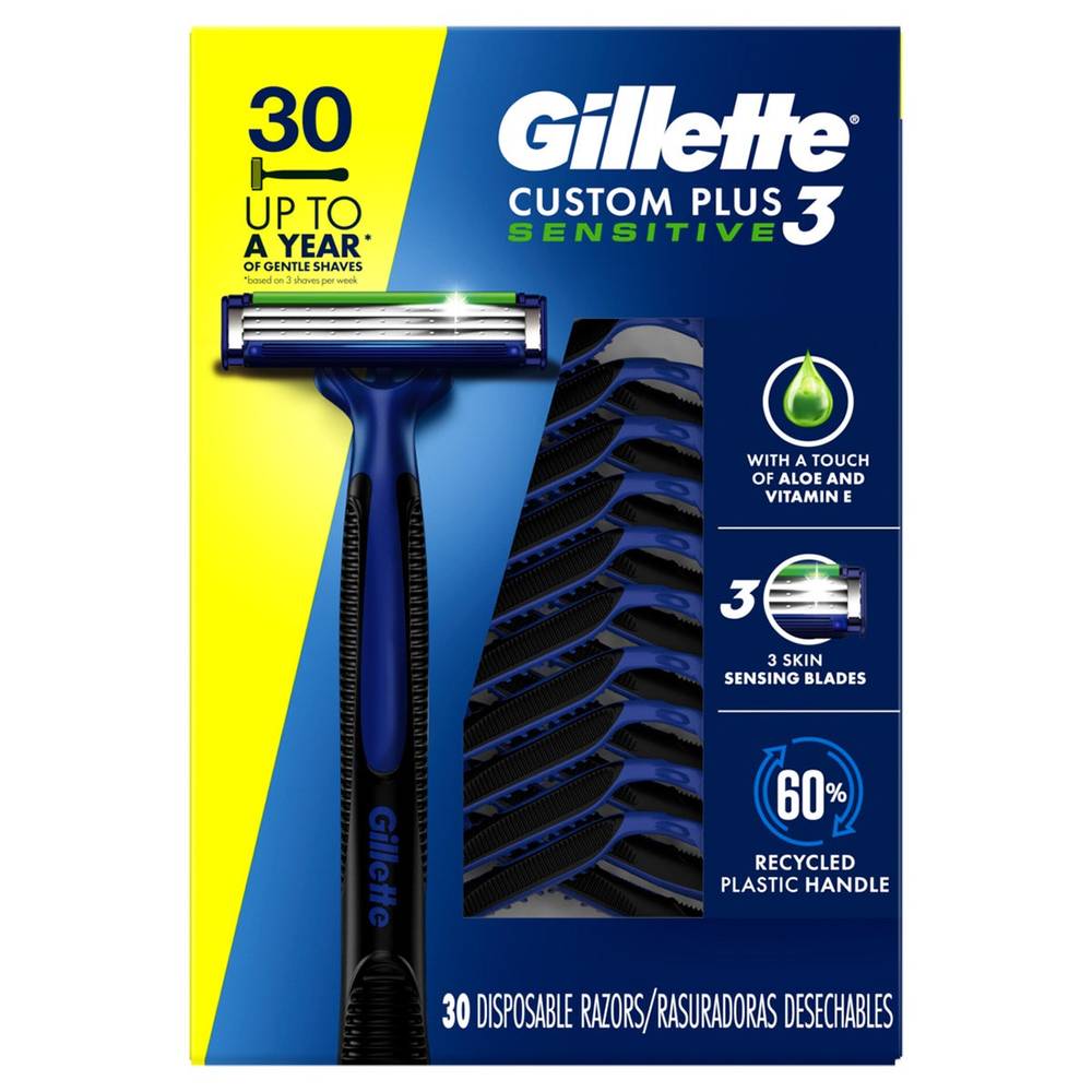 Gillette Custom Plus 3 Sensitive Disposable Razors (30 ct)