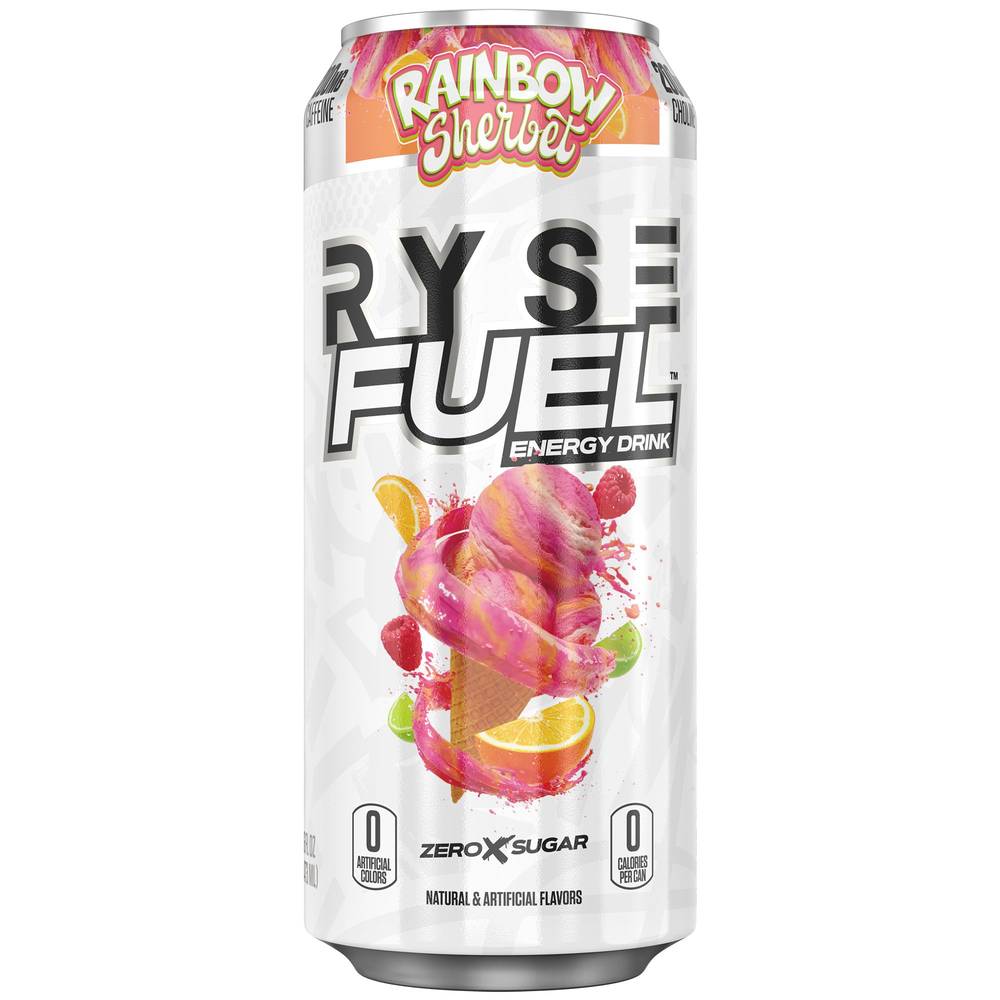 Ryse Fuel Energy Drink - Rainbow Sherbet (12 Drinks/ 16 Fl Oz. Each)
