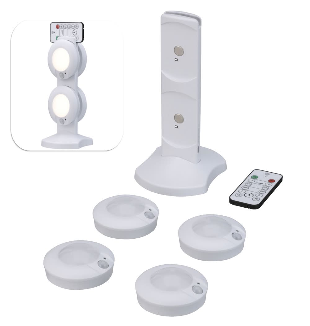 Utilitech 4 -Pack 3-in Rechargeable USB plug-in LED Under Cabinet Puck Light Motion Sensing Light with Remote