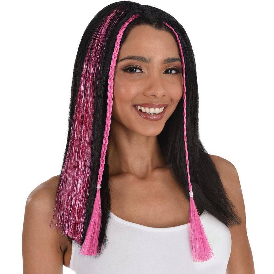 Bright Pink Tinsel Hair Extensions, 3pc